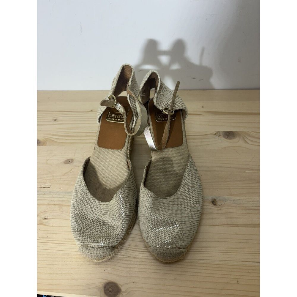 Kanna Shoes Women Sz US 8 Tan Ankle Strap‎ Wedge Espadrille U15